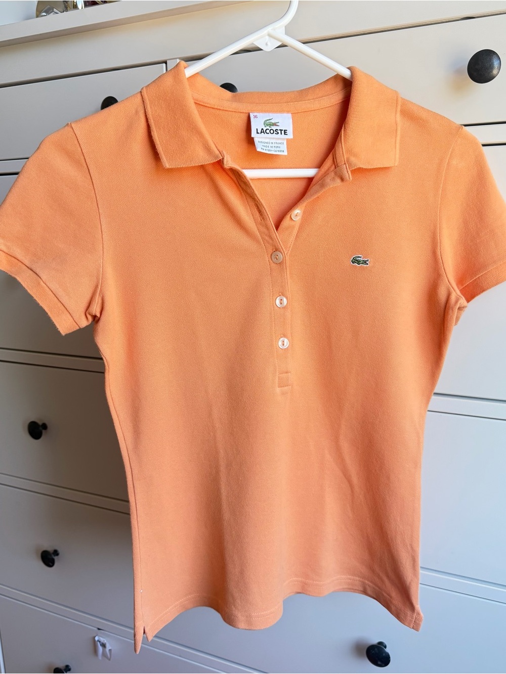 Lacoste Girls' Short Sleeve Polo in Peach